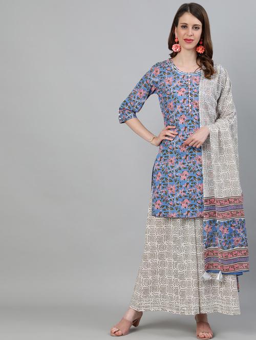 floral kurta palazzo set - 17657016 - Very Small Image - 1