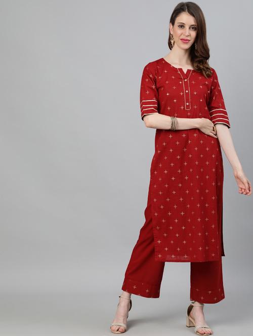 maroon kurta palazzo set - 17657017 - Very Small Image - 1