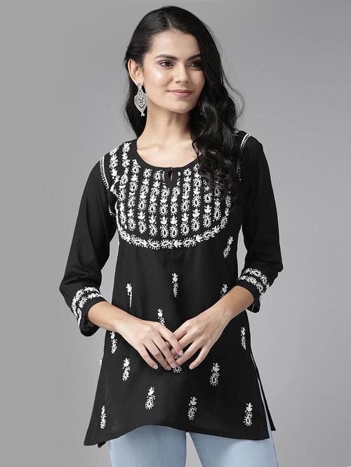 ada hand-embroidered black chikankari kurti - 17658021 - Very Small Image - 1