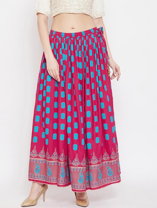 magenta rayon flared skirt - 17659196 - Very Small Image - 1