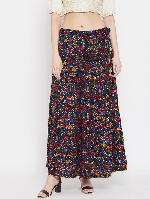 navy blue rayon flared skirt - 17659220 - Very Small Image - 1