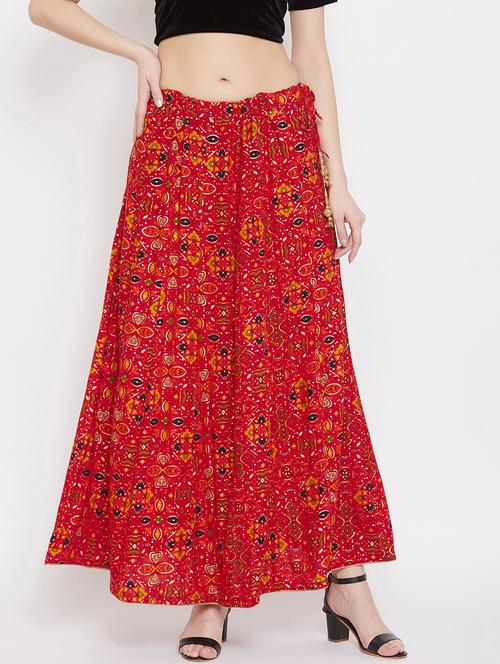 red rayon flared skirt - 17659222 - Very Small Image - 1
