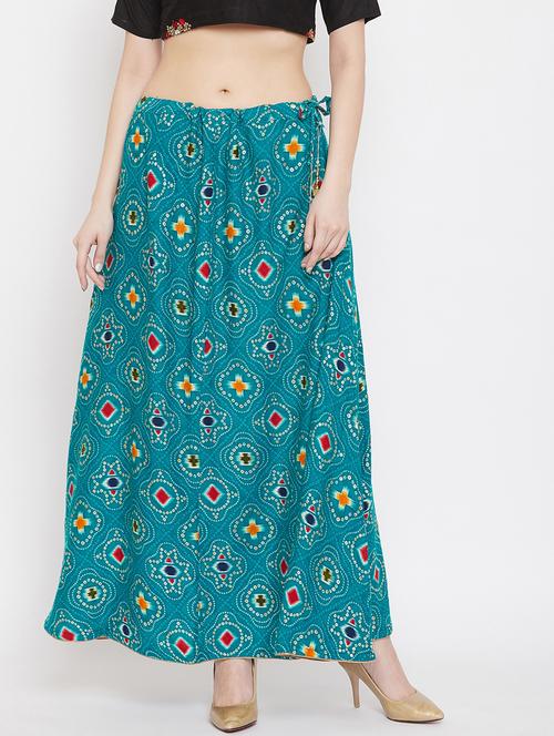 teal rayon flared skirt - 17659224 - Very Small Image - 1