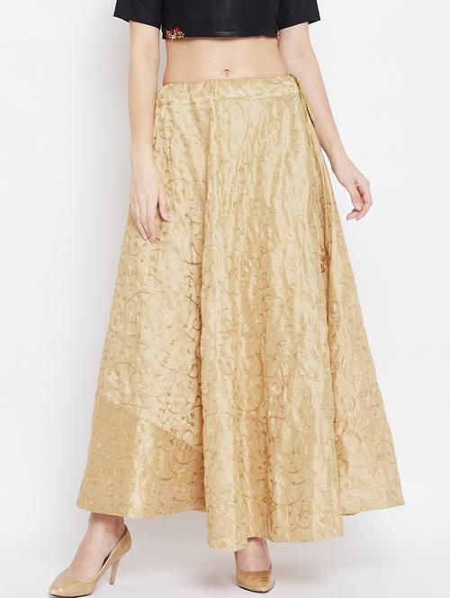 gold silk blend aline skirt - 17659282 - Very Small Image - 1