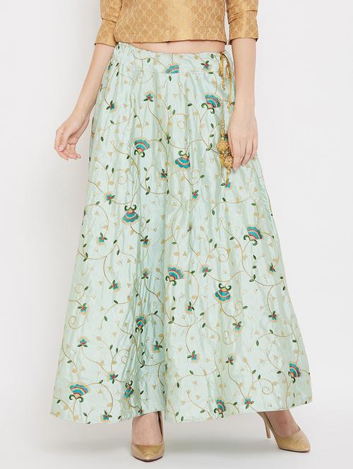 green silk blend aline skirt - 17659286 - Very Small Image - 1