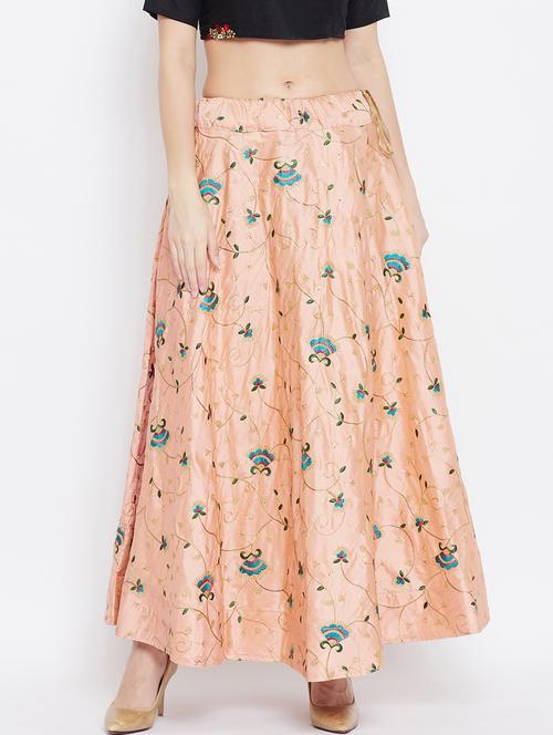 peach silk blend flared skirt - 17659287 - Very Small Image - 1