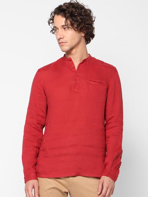 red solid linen casual shirt - 17659333 - Very Small Image - 1