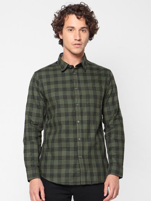 olive green checkered casual shirt - 17659336 - Very Small Image - 1