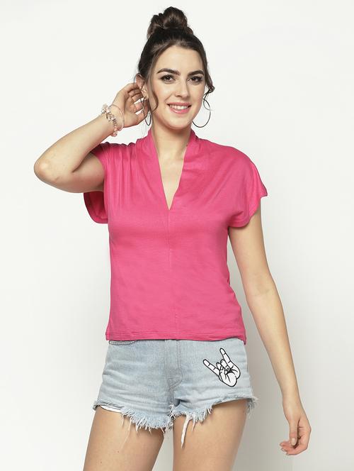 v neck solid top - 17661293 - Very Small Image - 1