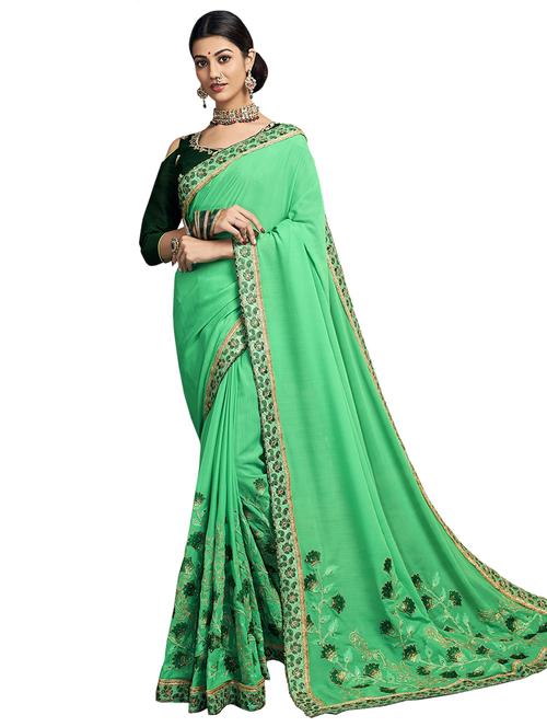 green chanderi saree with blouse - 17661320 - Very Small Image - 1