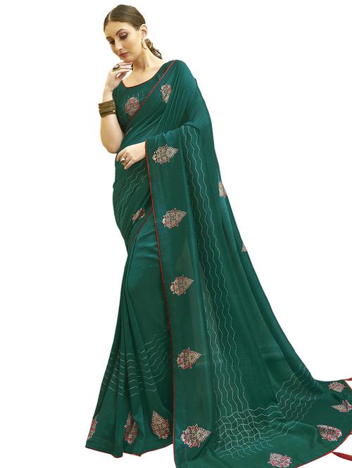 green chanderi saree with blouse - 17661325 - Very Small Image - 1