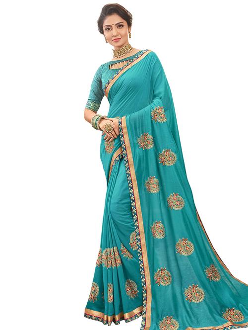 lace bordered embroidered saree - 17661341 - Very Small Image - 1