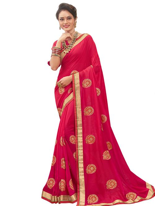 lace bordered embroidered saree with blouse - 17661342 - Very Small Image - 1
