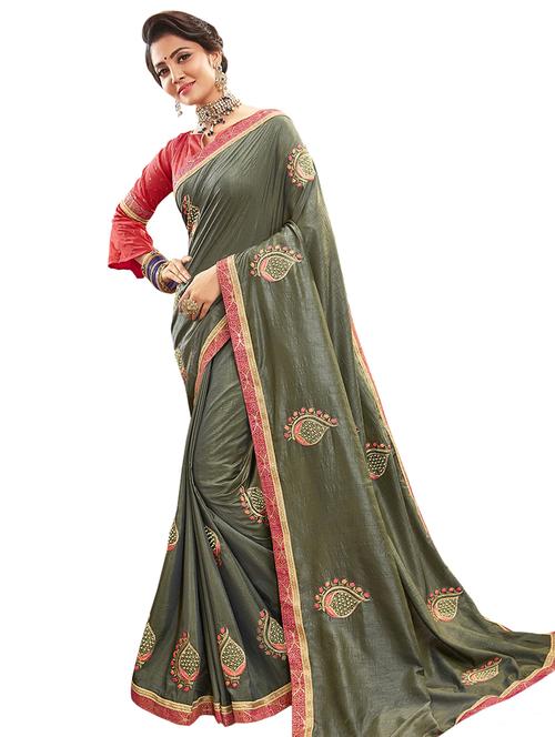lace bordered embroidered saree - 17661349 - Very Small Image - 1