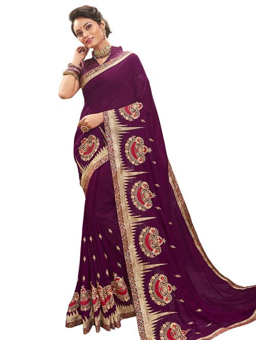 lace bordered embroidered saree with blouse - 17661350 - Very Small Image - 1