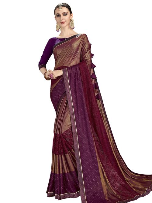 gold lycra bordered saree with blouse - 17661363 - Very Small Image - 1