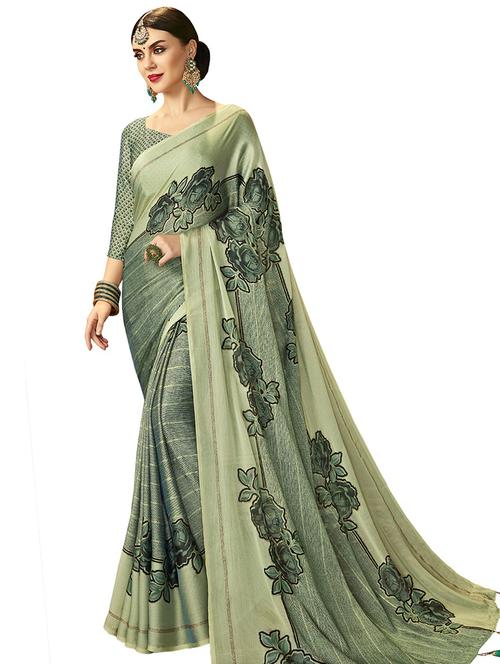 olive printed saree with blouse - 17661385 - Very Small Image - 1