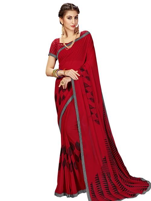 red georgette printed saree - 17661413 - Very Small Image - 1