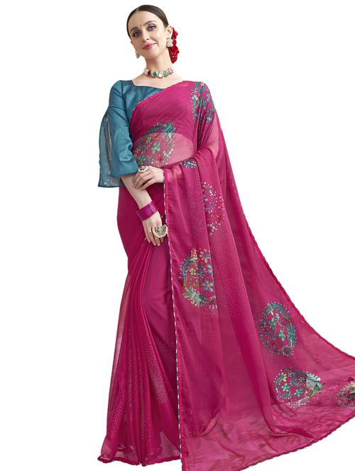floral printed saree with blouse - 17661455 - Very Small Image - 1