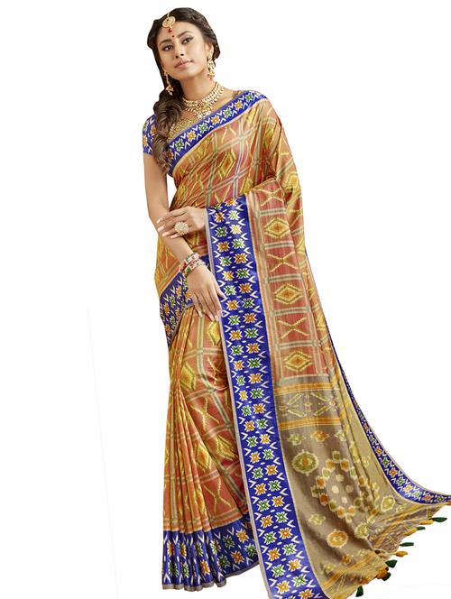 peach silk printed saree with blouse - 17661461 - Very Small Image - 1