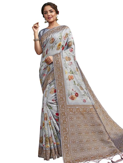 floral printed saree with blouse - 17661477 - Very Small Image - 1