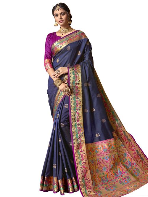 navy blue woven saree - 17661512 - Very Small Image - 1