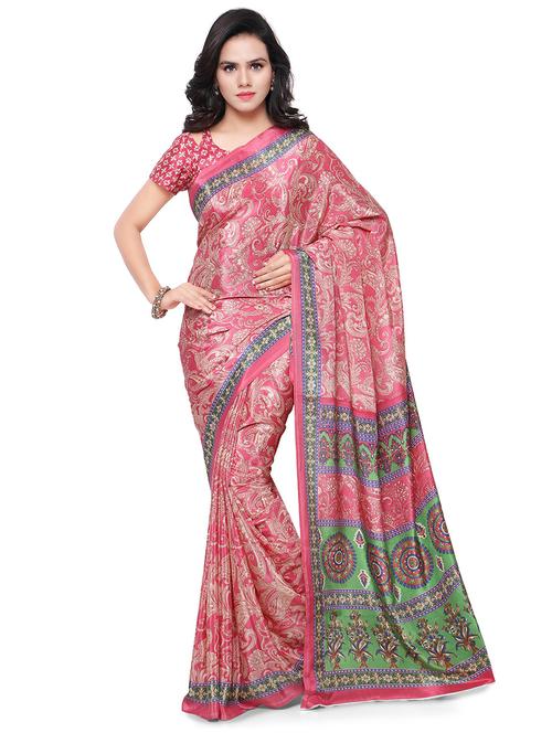 pink jute silk printed saree with blouse - 17661543 - Very Small Image - 1