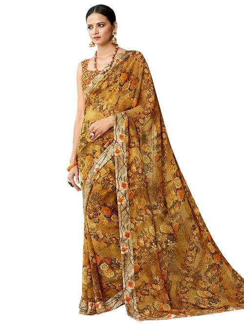 floral printed saree with blouse - 17661581 - Very Small Image - 1