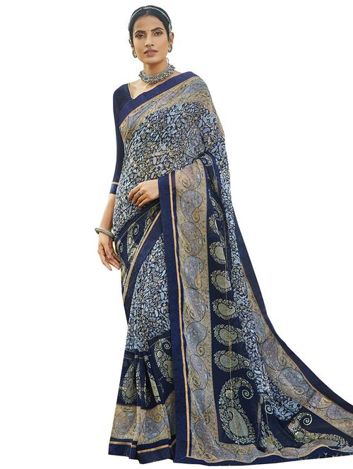 floral printed saree with blouse - 17661710 - Very Small Image - 1