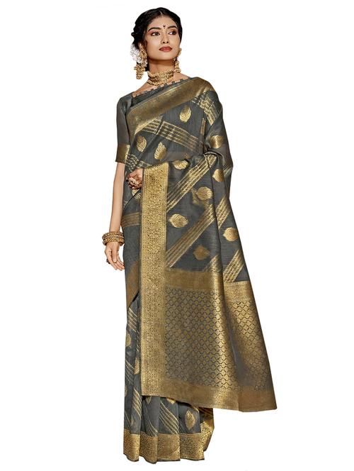 ethnic motifs woven saree with blouse - 17661761 - Very Small Image - 1