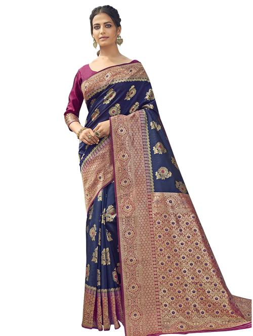 ethnic motifs woven saree with blouse - 17661773 - Very Small Image - 1