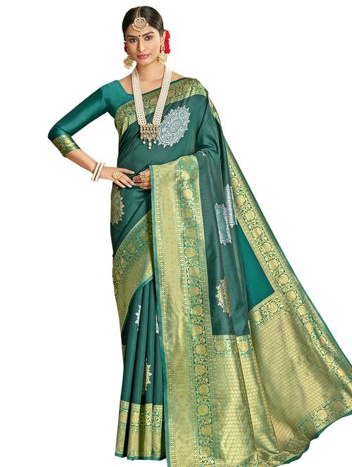 ethnic motifs woven saree with blouse - 17661778 - Very Small Image - 1