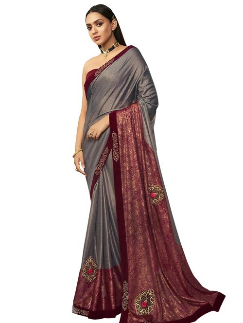 solid bordered saree with blouse - 17661911 - Very Small Image - 1