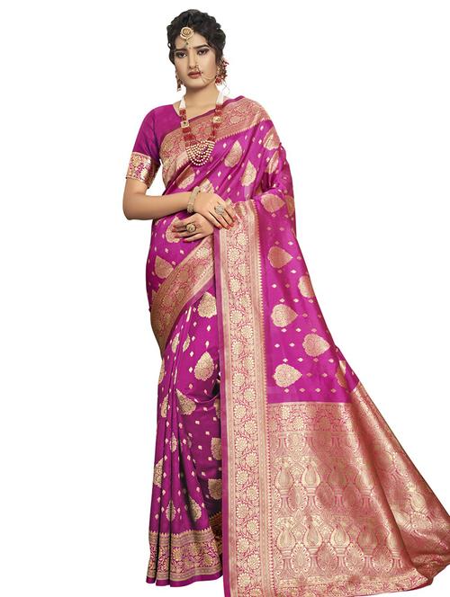ethnic motifs bordered saree with blouse - 17661927 - Very Small Image - 1