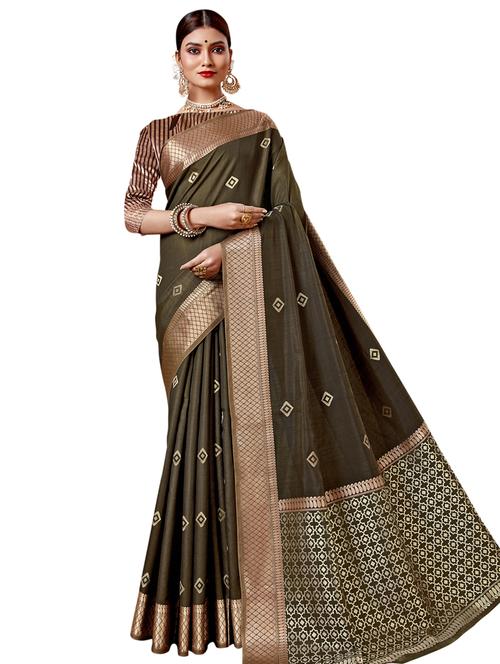 ethnic motifs woven saree with blouse - 17661938 - Very Small Image - 1