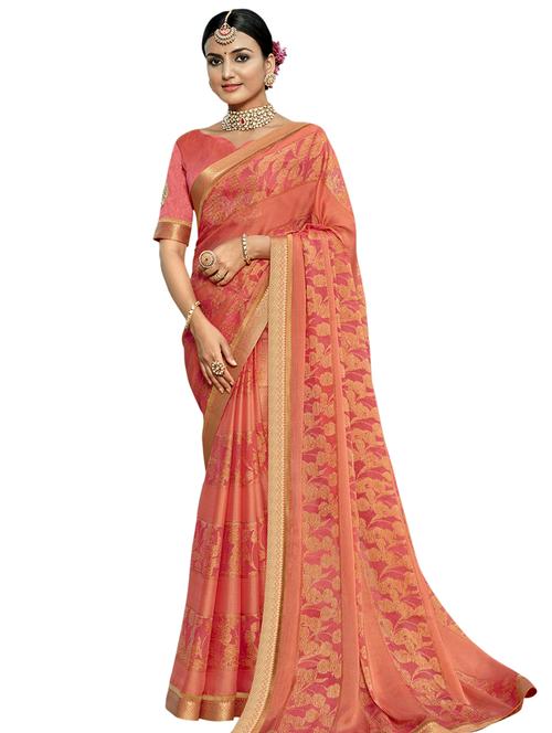 pink chiffon printed saree - 17662004 - Very Small Image - 1