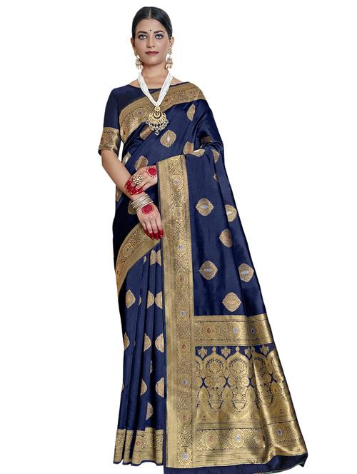 ethnic motifs woven saree with blouse - 17662060 - Very Small Image - 1