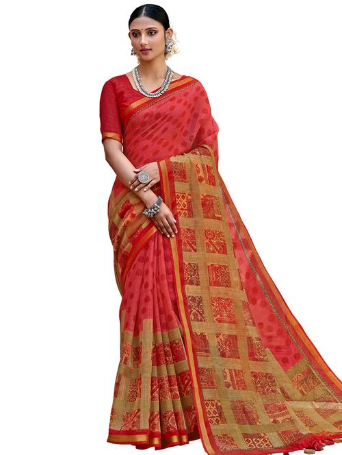 lace bordered printed saree with blouse - 17662074 - Very Small Image - 1