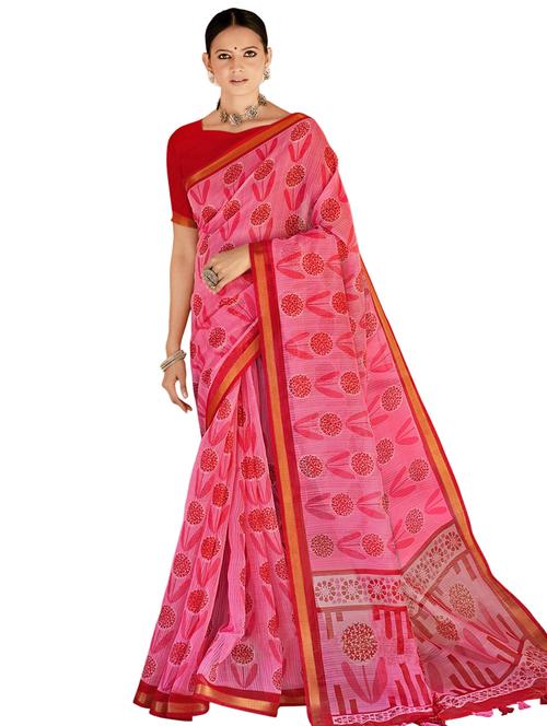 lace bordered printed saree with blouse - 17662076 - Very Small Image - 1