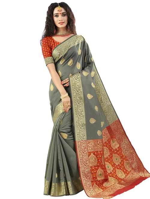 ethnic mtoifs woven saree with blouse - 17662103 - Very Small Image - 1