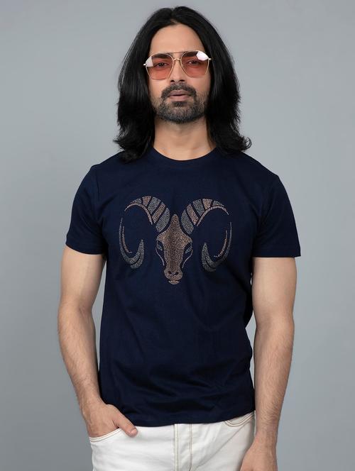 navy blue printed t-shirt - 17662209 - Very Small Image - 1
