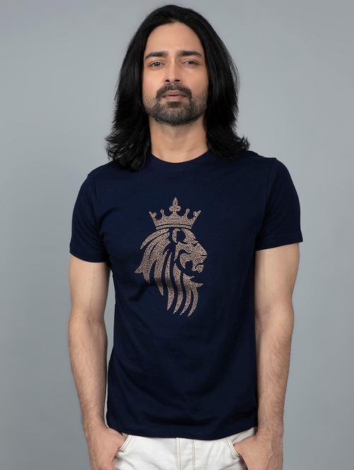 navy blue printed t-shirt - 17662210 - Very Small Image - 1