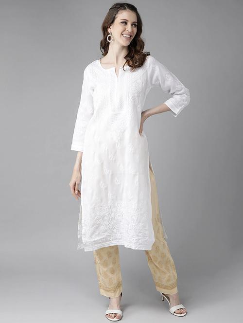 ada hand-embroidered white chikankari kurta palazzo set - 17662224 - Very Small Image - 1
