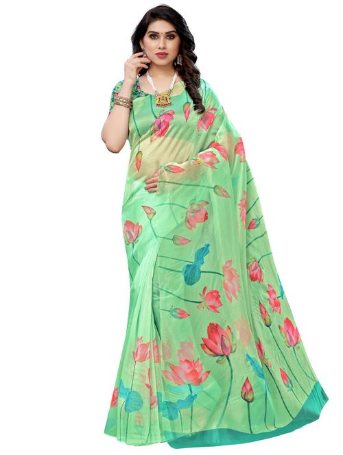 floral printed saree with blouse - 17662245 - Very Small Image - 1