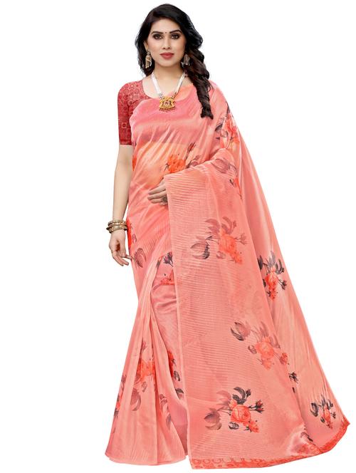 floral printed saree with blouse - 17662247 - Very Small Image - 1