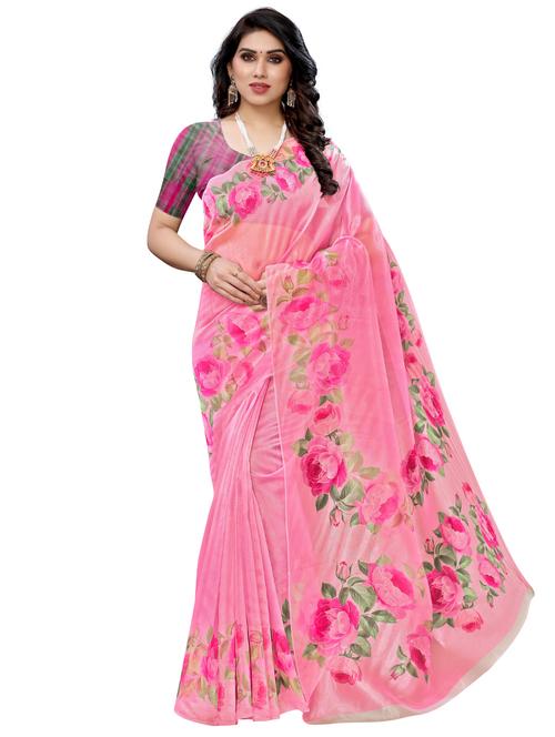 floral printed saree with blouse - 17662248 - Very Small Image - 1