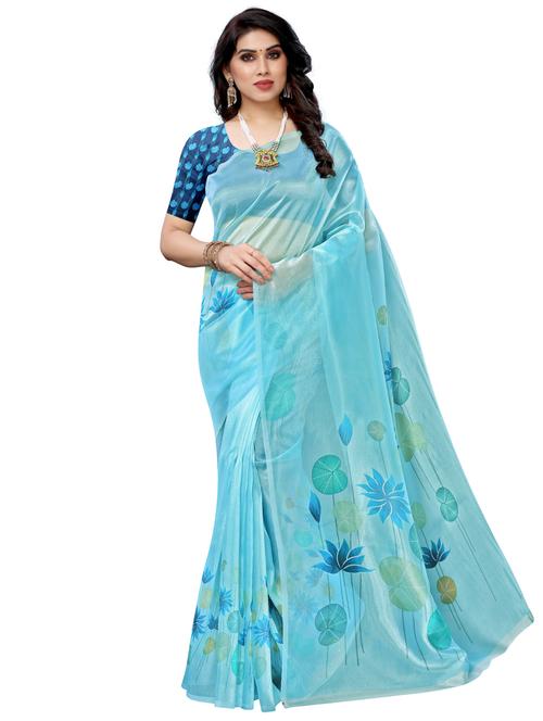 floral printed saree with blouse - 17662250 - Very Small Image - 1