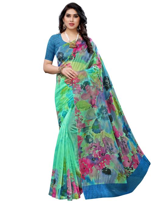 floral printed saree with blouse - 17662251 - Very Small Image - 1