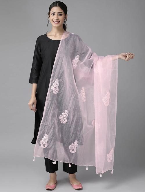 ada hand-embroidered pink chikankari dupatta - 17662794 - Very Small Image - 1