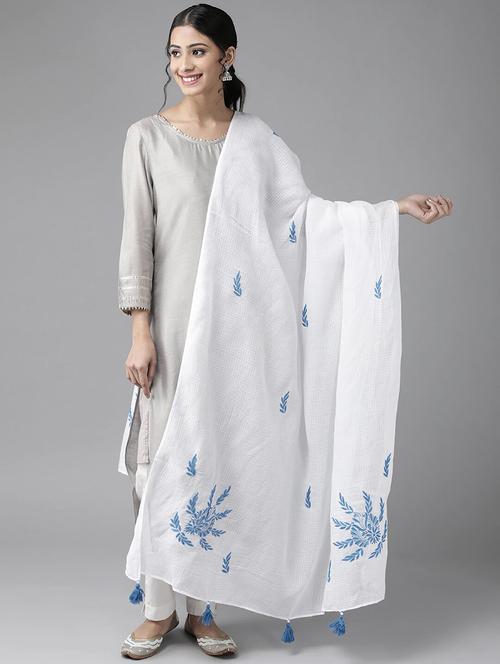 ada hand-embroidered white chikankari dupatta - 17662795 - Very Small Image - 1